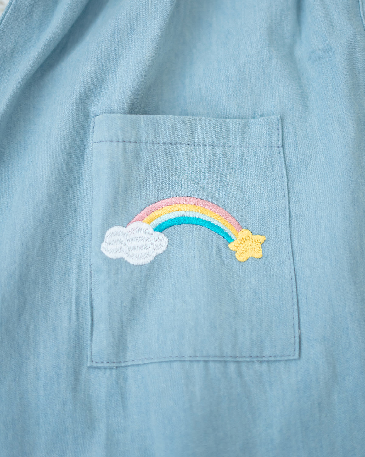 LEBEAR DENIM RUFFLE RAINBOW DRESS