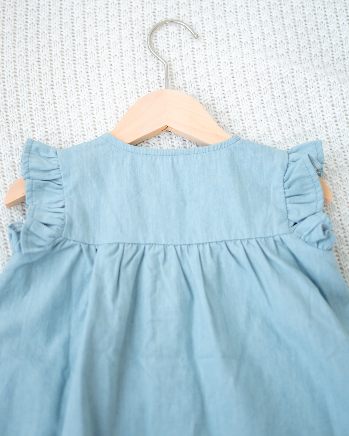 LEBEAR DENIM RUFFLE RAINBOW DRESS