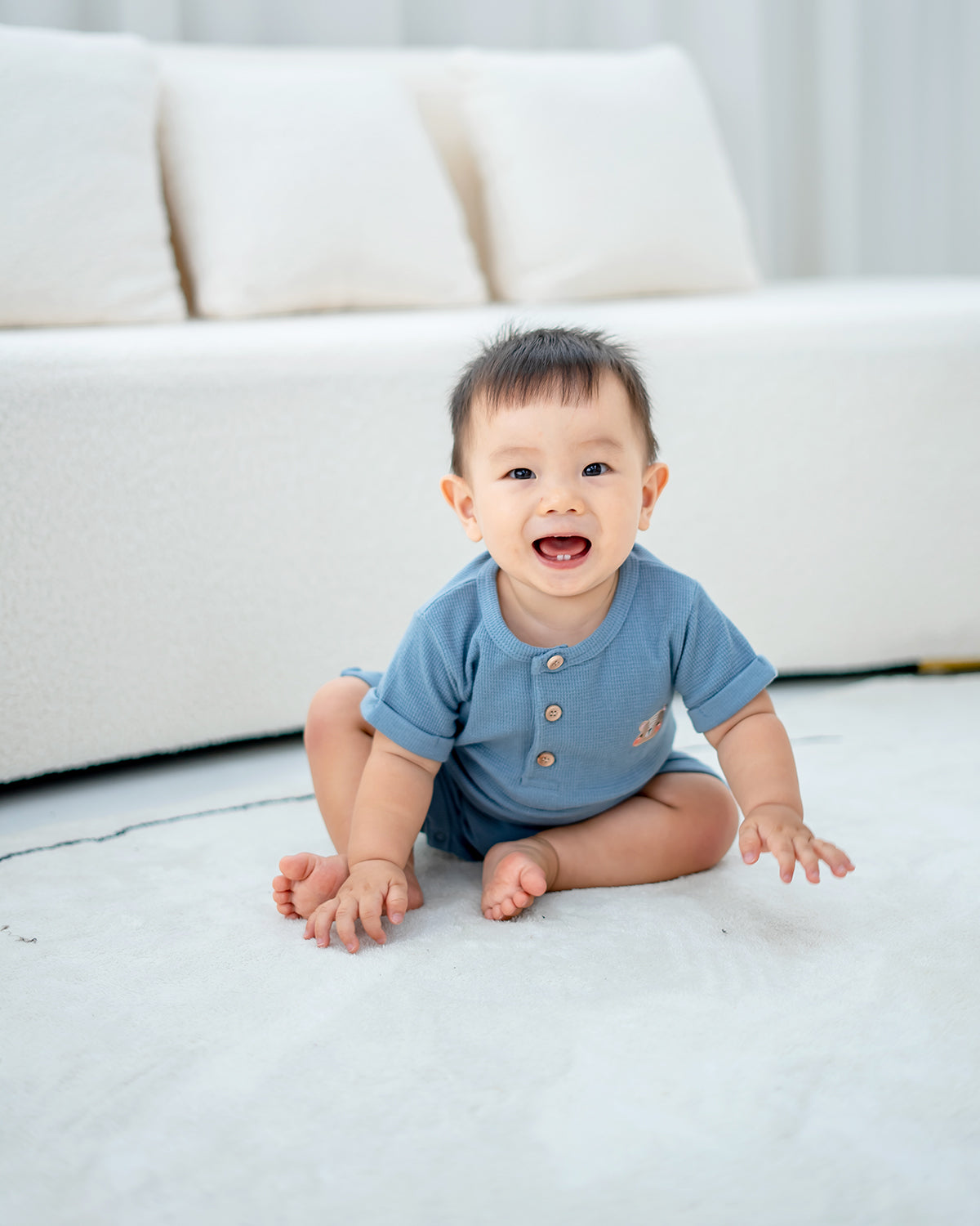 HELLO WAFFLE ONESIE IN STEEL BLUE