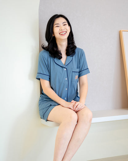 LEBEAR ADULT LUXE COMFORT PYJAMAS IN DUSK BLUE