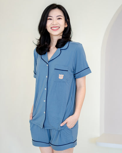LEBEAR ADULT LUXE COMFORT PYJAMAS IN DUSK BLUE