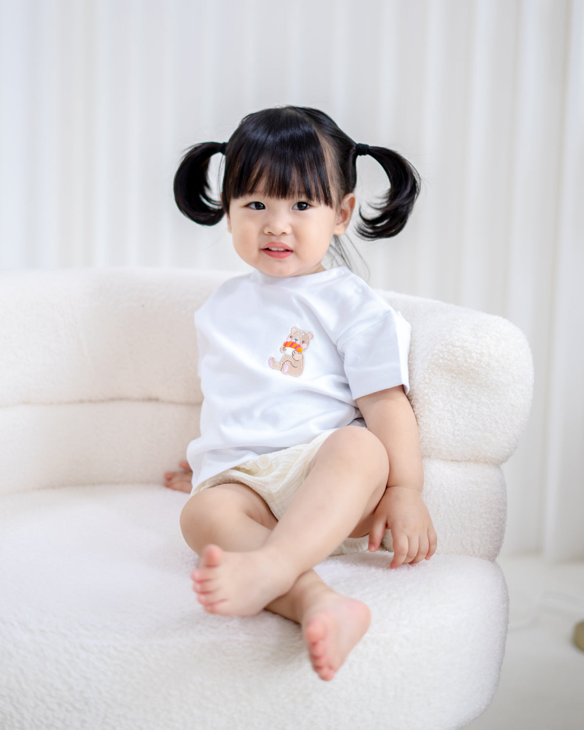 Sushi Bear Embroidery Top in White