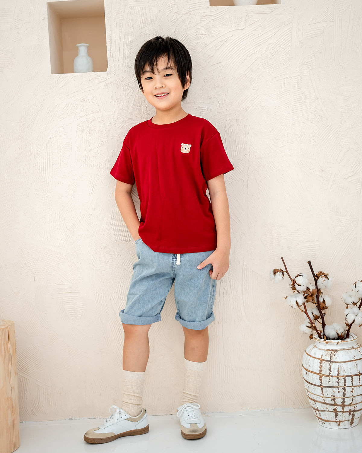 LEBEAR SIGNATURE EMBROIDERY TEE IN RED