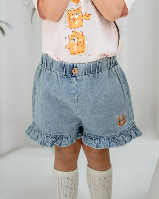 LEBEAR DENIM RUFFLE SHORTS