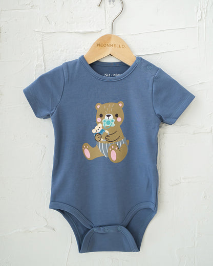 NM X LEBEAR BINKY BEAR ONESIE IN YALE BLUE