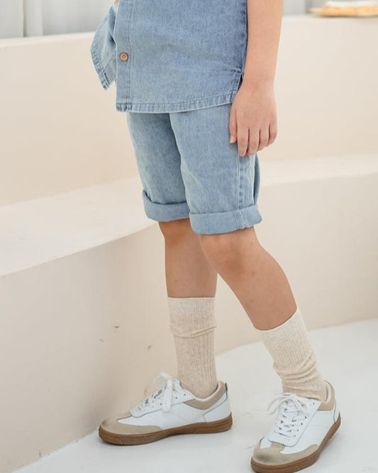 LEBEAR ELASTIC WAIST DENIM SHORTS