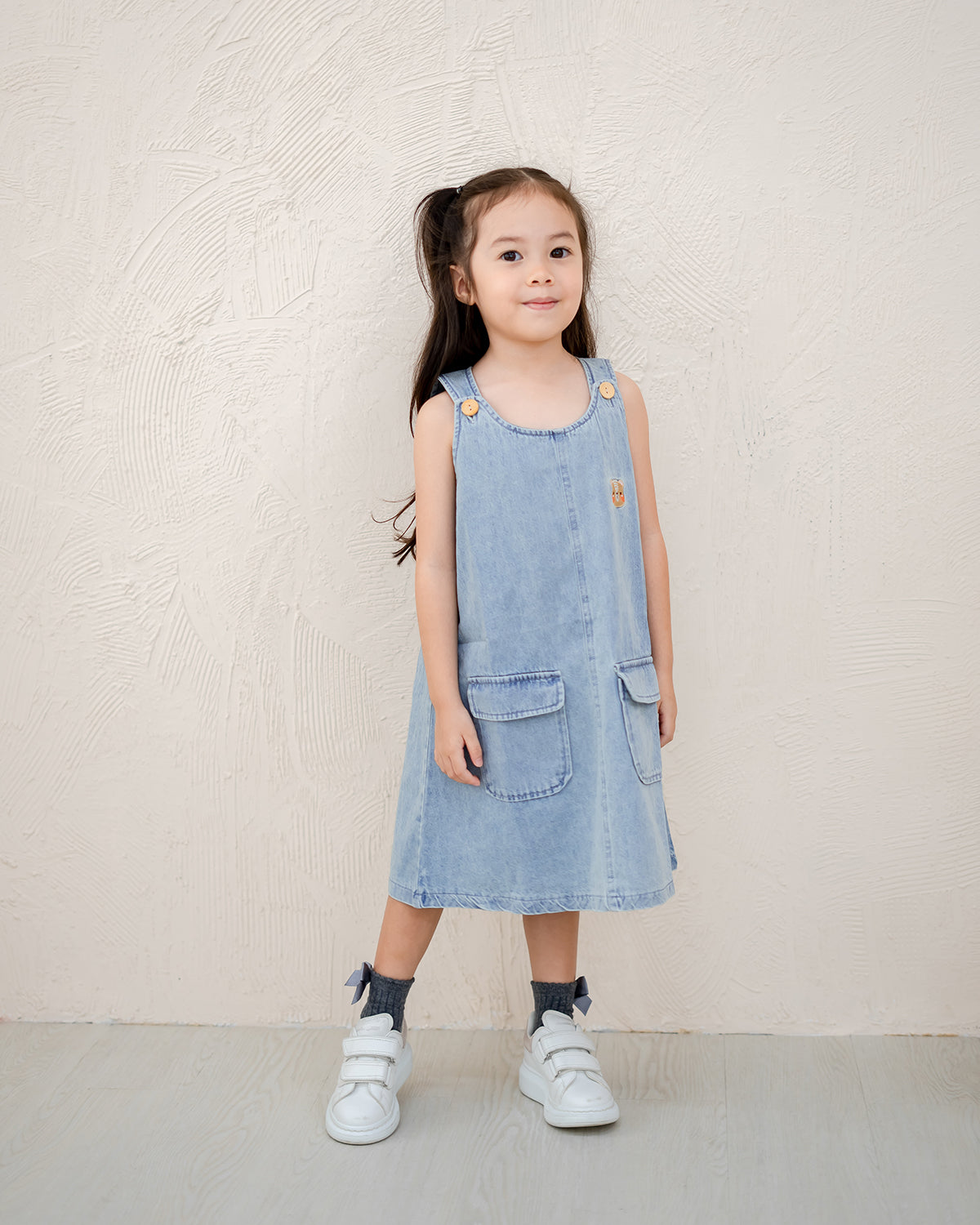 LEBEAR DAISY DENIM PINAFORE DRESS