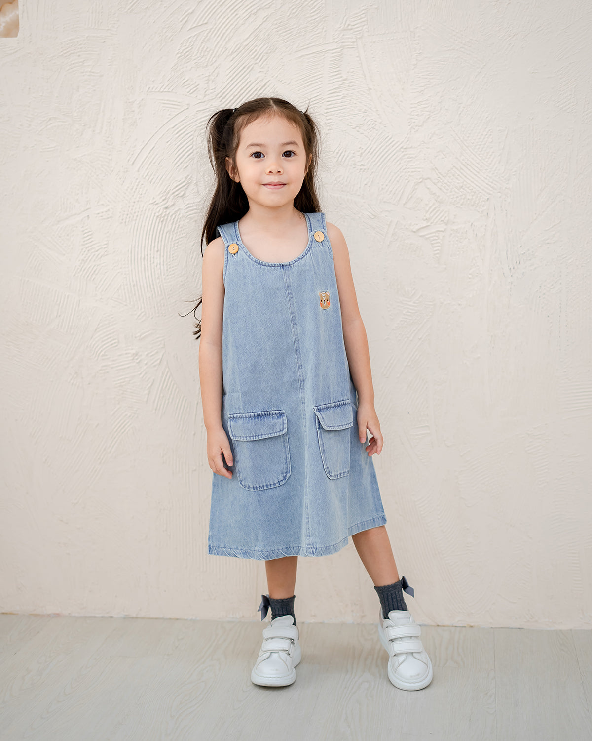 LEBEAR DAISY DENIM PINAFORE DRESS