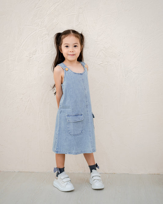 LEBEAR DAISY DENIM PINAFORE DRESS