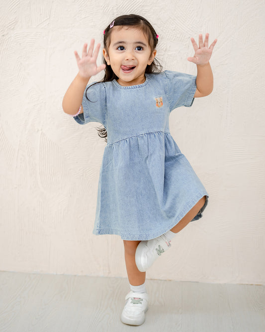 LEBEAR LUNA DENIM TWIRL DRESS