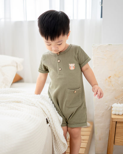 HELLO WAFFLE ONESIE IN OLIVE GREEN