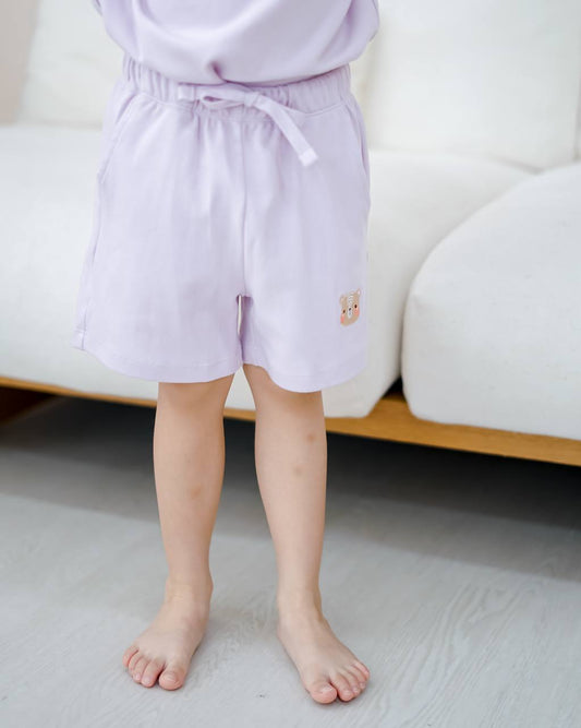 LEBEAR EMBROIDERY JOGGER SHORTS IN LILAC