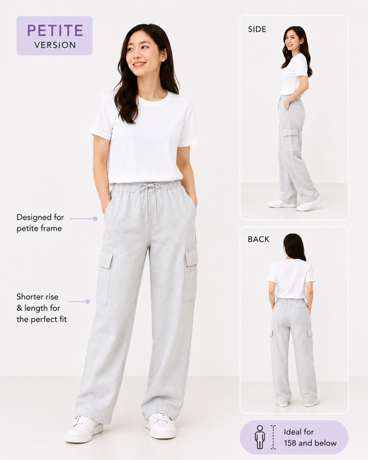 (PRE ORDER) LEBEAR PETITE UTILITY CARGO PANTS IN CLOUD GREY