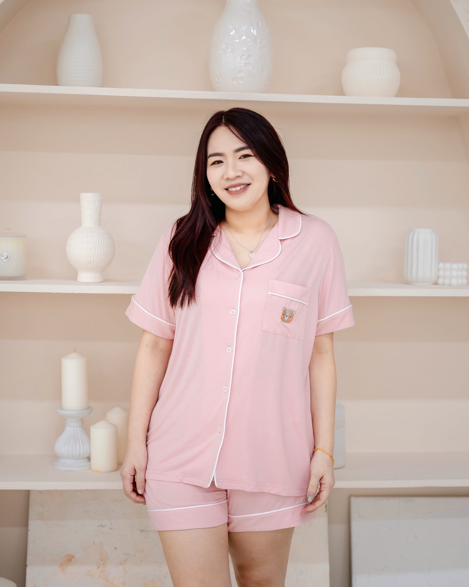 LEBEAR ADULT BAMBOO PYJAMAS SHORTS SET IN PINK