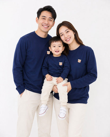 LEBEAR ADULT SIGNATURE EMBROIDERY LONG SLEEVE TEE IN DEEP SEA NAVY