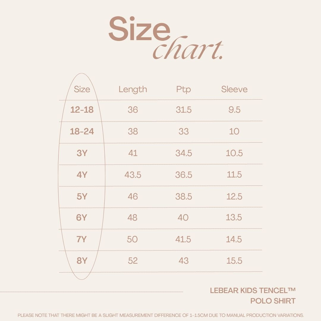 Size chart for Lebear Kids Tencel Polo Shirt