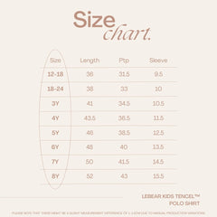 Size chart for Lebear Kids Tencel Polo Shirt