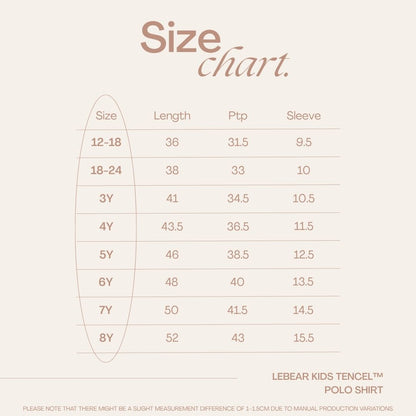 Size chart for Lebear Kids Tencel Polo Shirt