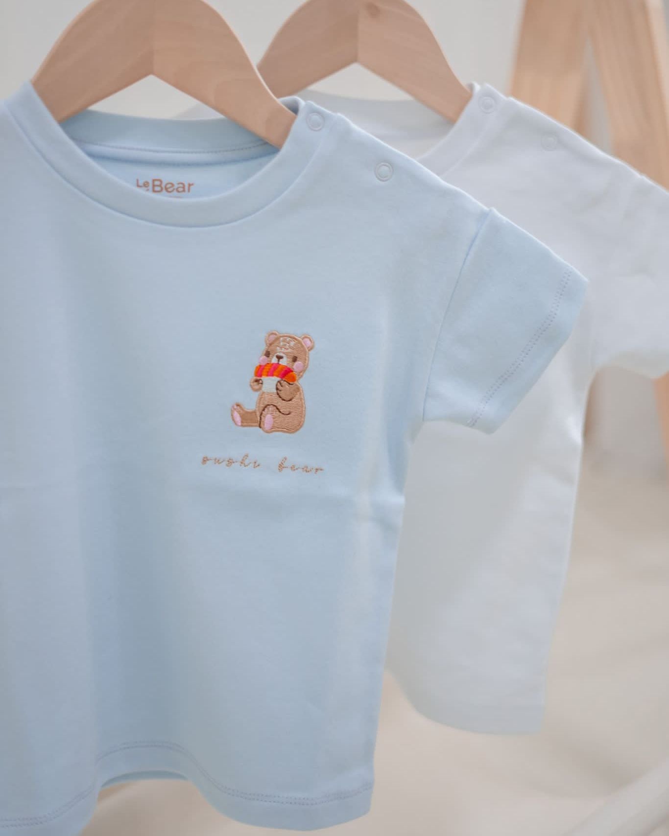 Sushi Bear Embroidery Top in Sky Blue