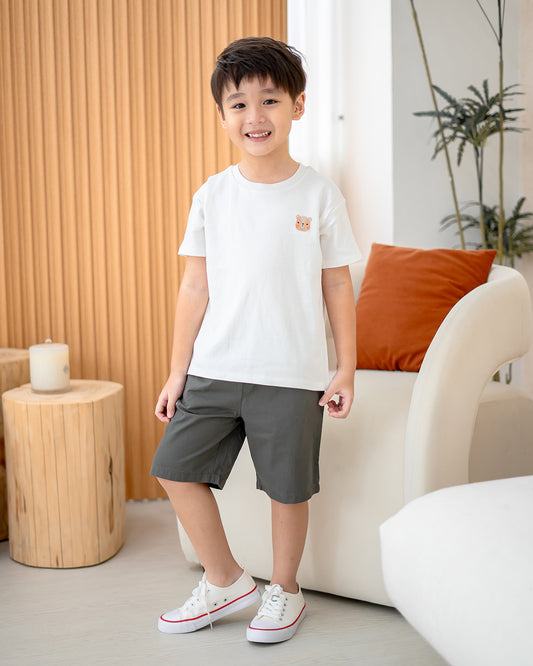 Charcoal Everyday Essential Shorts on child – breathable kids shorts with pockets
