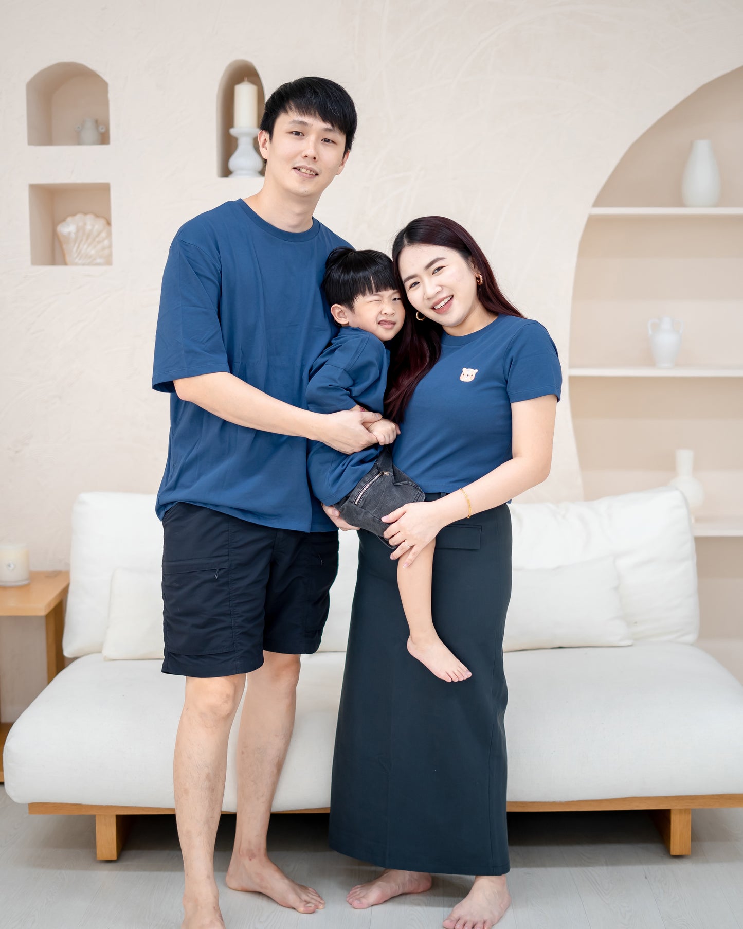 Family matching royal blue oversize tees crafted from Odell cotton, soft breathable and stylish family outfit set