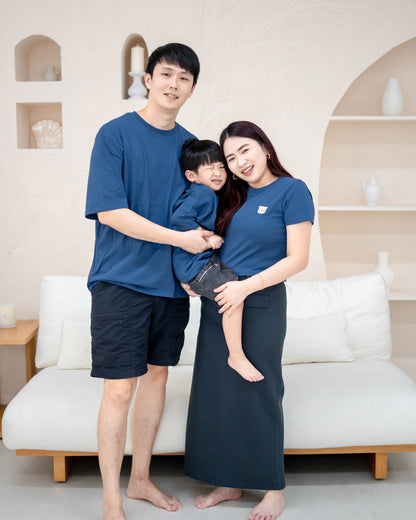 Family matching royal blue oversize tees crafted from Odell cotton, soft breathable and stylish family outfit set