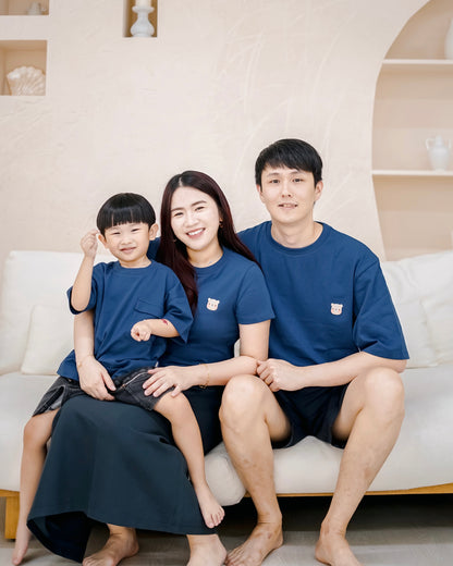 Coordinated family outfit with Odell cotton oversize tees in royal blue, comfortable matching wear for adults and kids