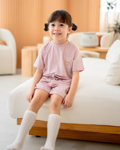 "Eco-friendly kids loungewear set in pink, made with Lenzing TENCEL™ Lyocell fabric"
