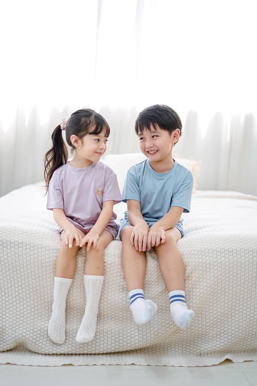 Back view of sustainable kids skyblue loungewear crafted from soft and lightweight TENCEL™ Lyocell material