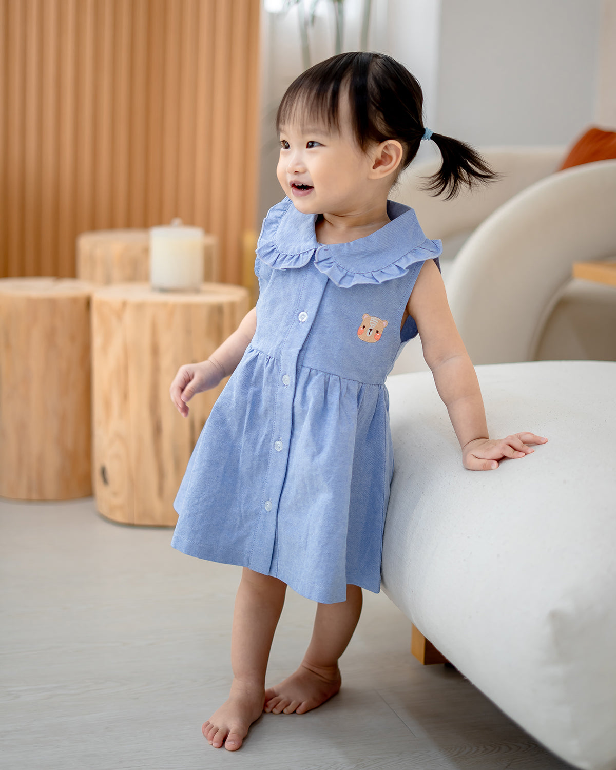 Atelier Ruffle Collar Dress in Blue – comfortable tagless 100% cotton kids apparel