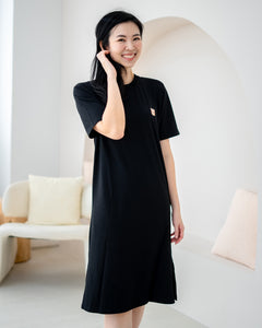 LeBear Easy Slit TENCEL™ Dress black with bear embroidery logo soft breathable sustainable women dress