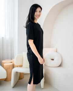 LeBear Easy Slit TENCEL™ Dress black side profile relaxed fit soft breathable women casual lounge dress