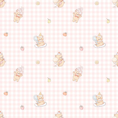 LeBear Ice Cream Bear pink gingham bamboo pyjamas print with exclusive hand drawn bear and dessert illustrations