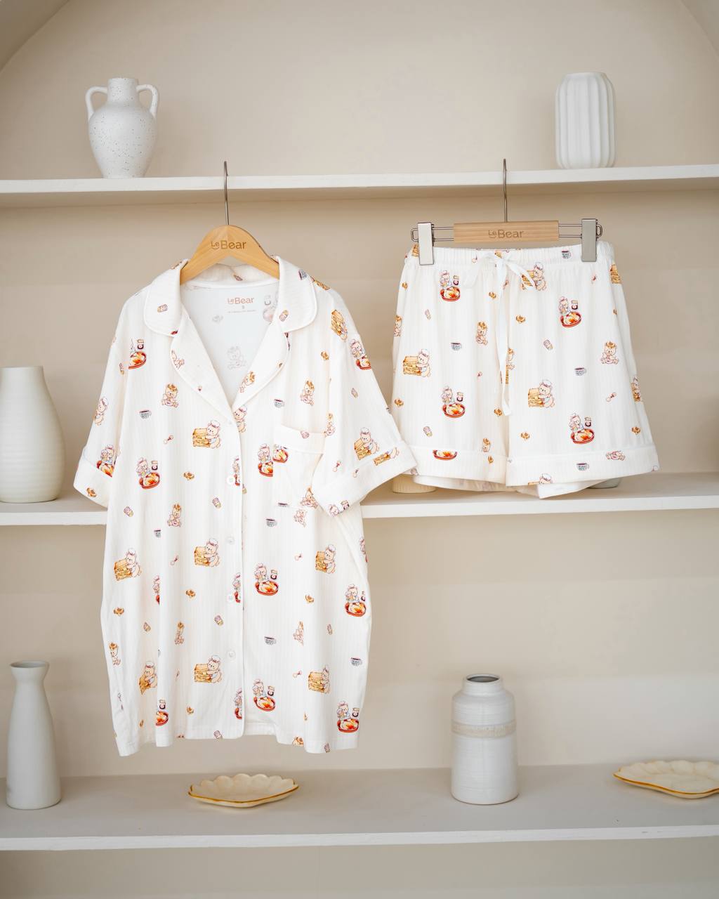 LeBear Kaya Butter Toast bamboo short pyjamas made from OEKO-TEX certified fabric, lightweight cooling sleepwear with playful toast print in Singapore