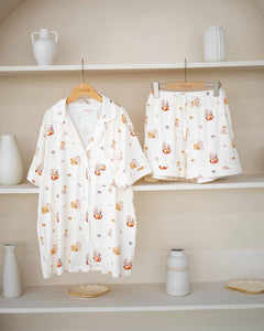 LeBear Kaya Butter Toast bamboo short pyjamas made from OEKO-TEX certified fabric, lightweight cooling sleepwear with playful toast print in Singapore