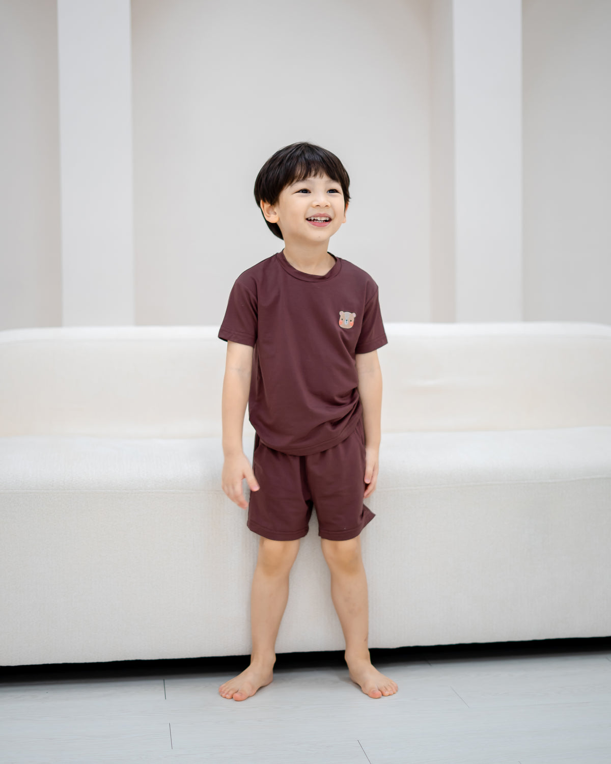 Kids TENCEL™ Lounge Set in Chocolate Brown with relaxed short sleeve top and shorts