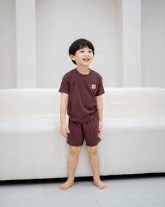 Kids TENCEL™ Lounge Set in Chocolate Brown with relaxed short sleeve top and shorts