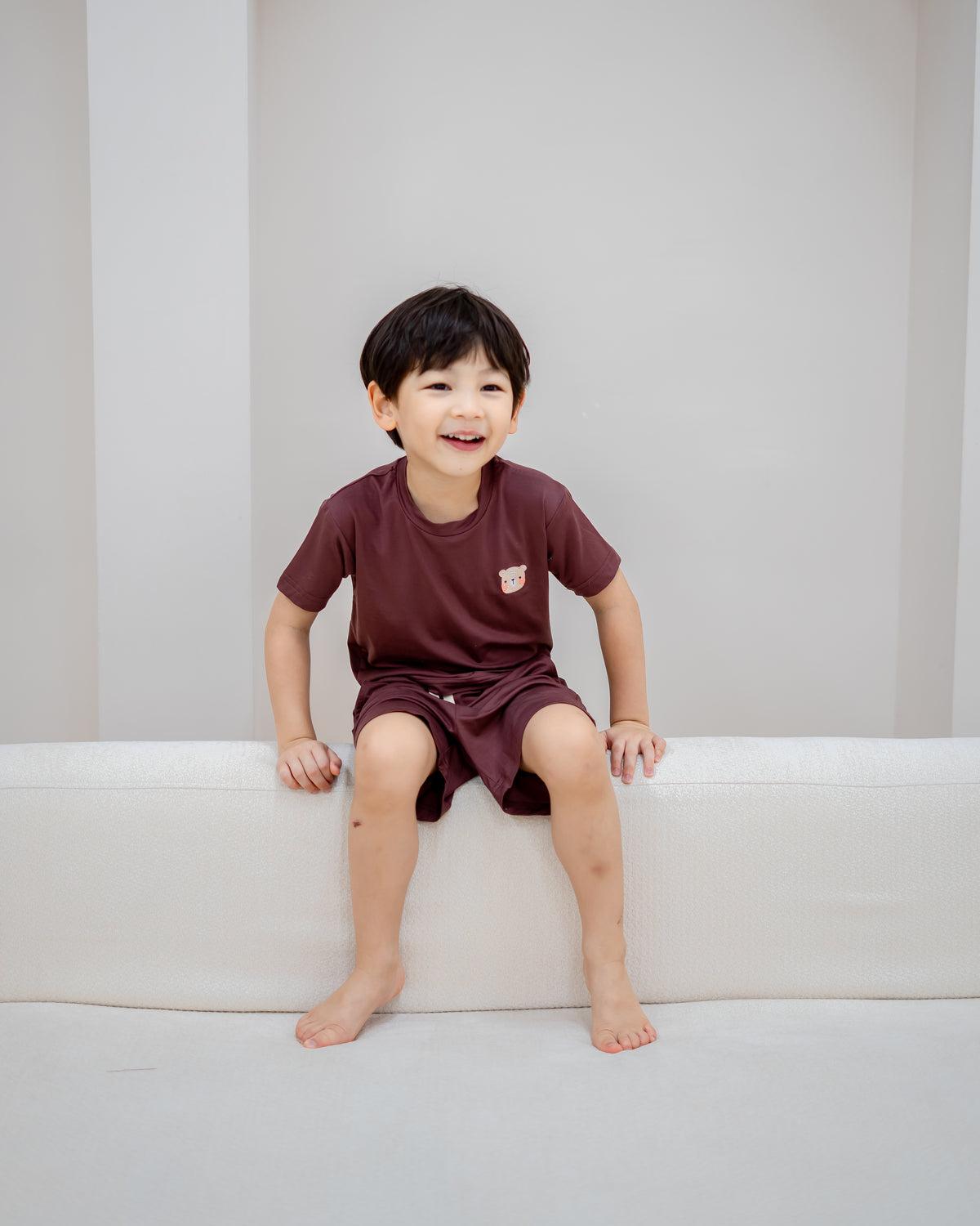 LeBear Kids TENCEL™ Lounge Set in Chocolate Brown with signature bear embroidery