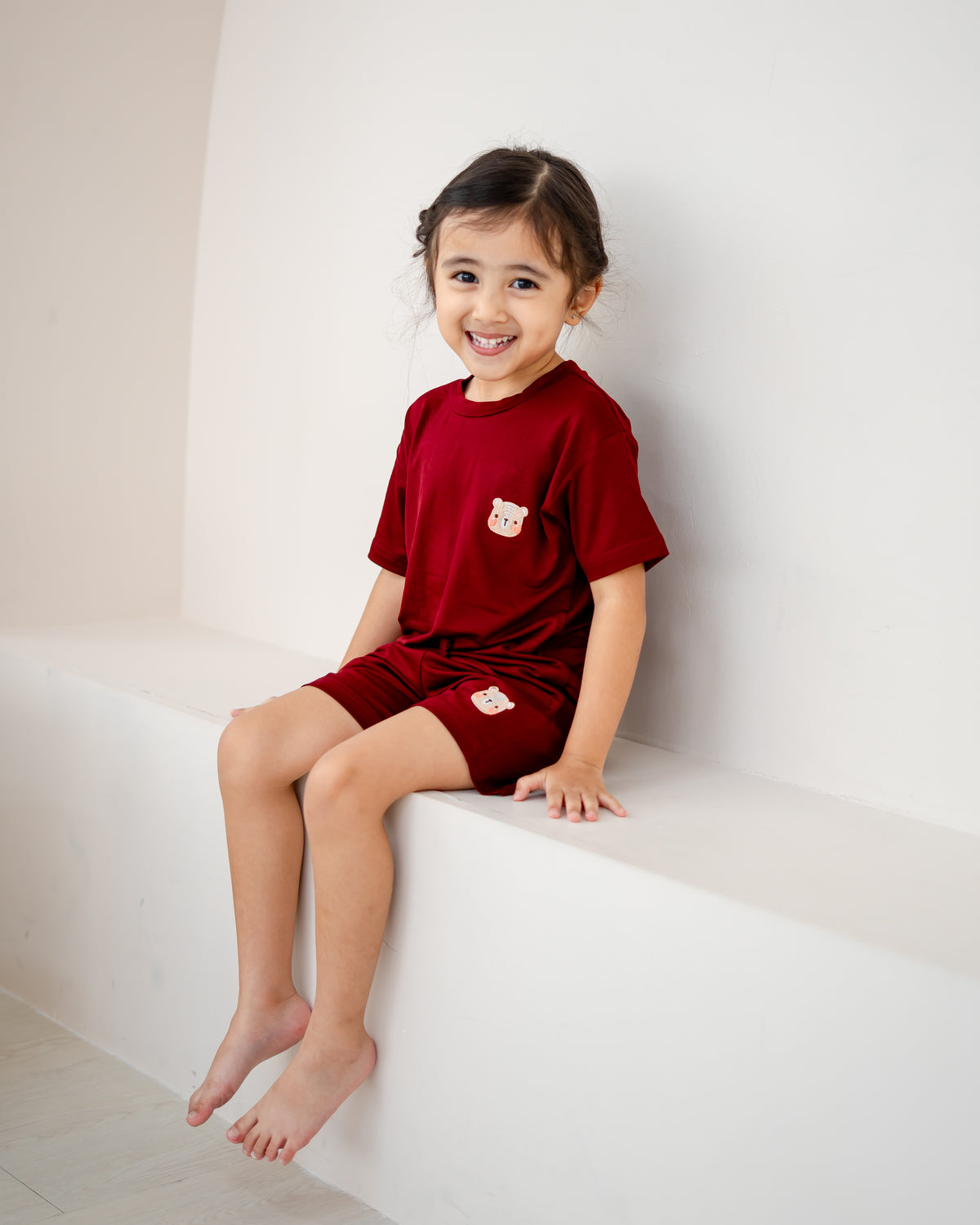 LeBear Kids TENCEL™ Lounge Set in Ruby with matching top and shorts