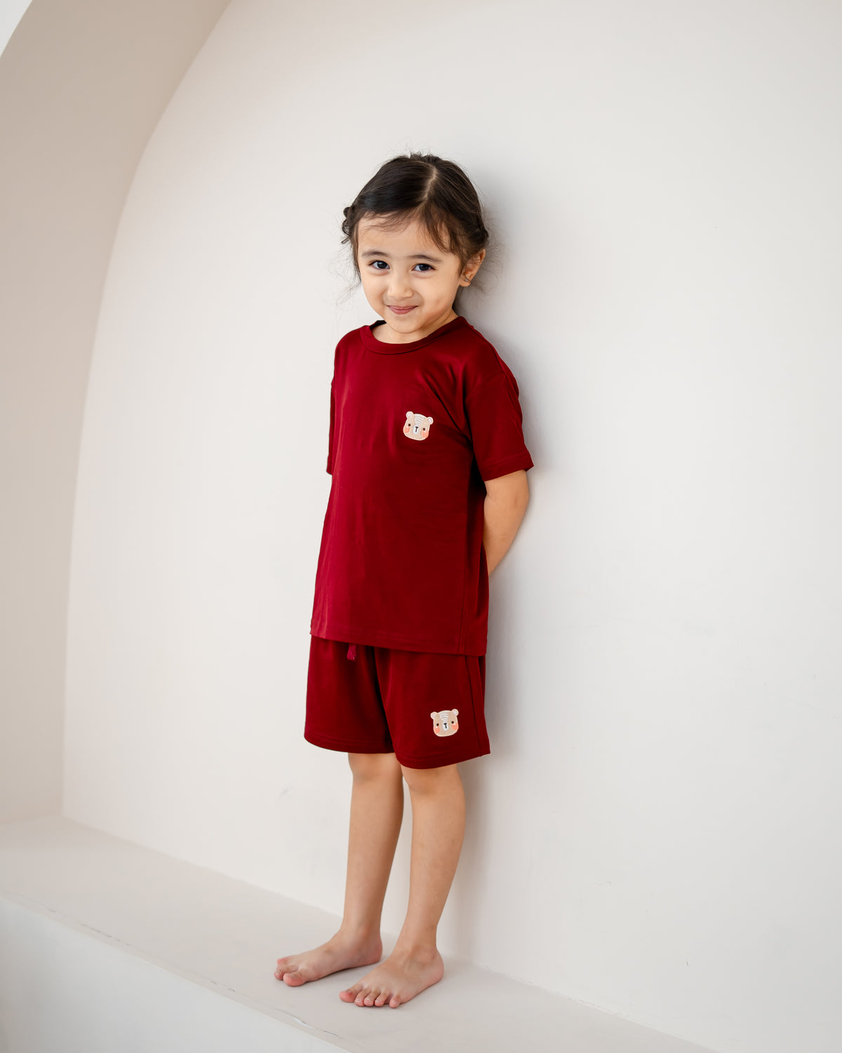 LeBear Kids TENCEL™ Lounge Set in Ruby with signature bear embroidery
