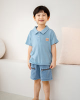 LeBear kids TENCEL™ polo shirt light blue front view soft breathable boys polo tee pastel smart casual kids clothing