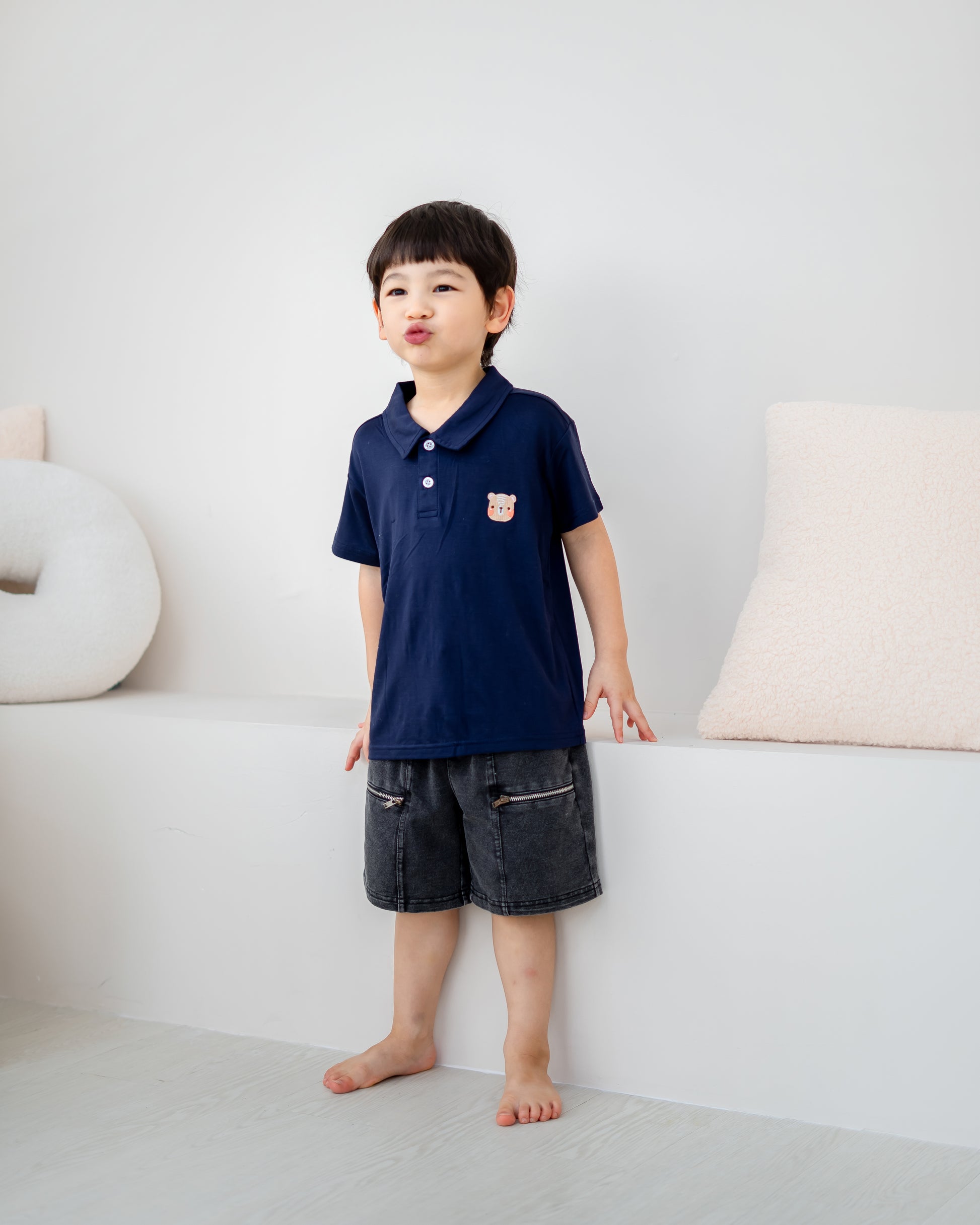 LeBear kids TENCEL™ polo shirt navy side angle relaxed fit breathable boys polo shirt comfortable kids wear