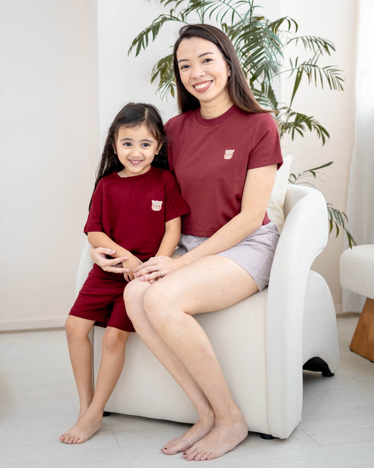LeBear Ladies TENCEL™ Cropped Top in Maroon with matching kids TENCEL™ outfit
