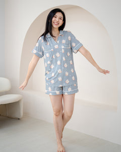 LeBear Little Dreamer Cloud Blue buttonless bamboo pyjamas shorts set for women