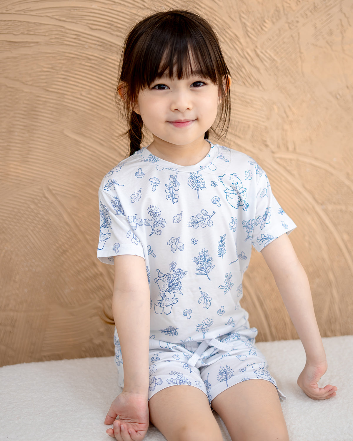 LeBear Meadow Blue TENCEL kids shorts with comfortable fit and drawstring