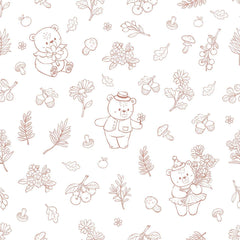 LeBear Meadow Mocha floral bear print on TENCEL baby romper fabric