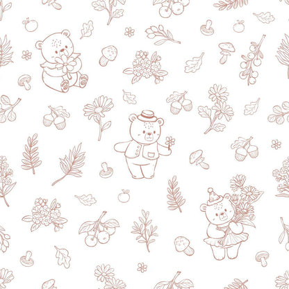 LeBear Meadow Mocha floral bear print on TENCEL baby romper fabric