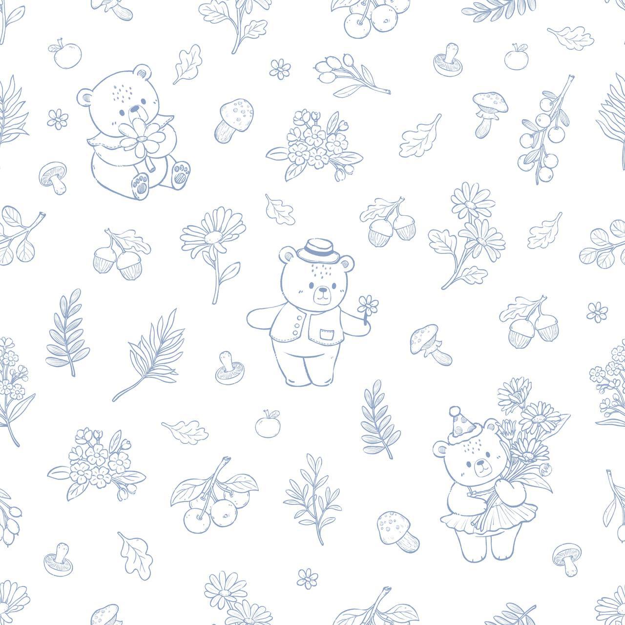 LeBear Meadow TENCEL print with bear and floral illustrations