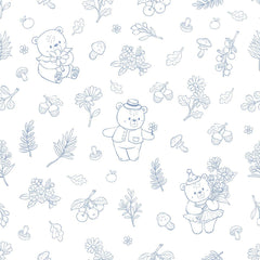 LeBear Meadow TENCEL print with bear and floral illustrations