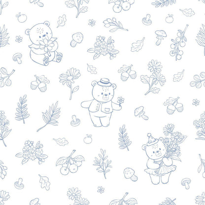 LeBear Meadow TENCEL print with bear and floral illustrations